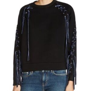 Maje triangle lace up detail black Sweatshirt with Blue velvet lace size 2